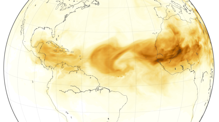 Disegno grafico di nube di sabbia dal Sahara all'America