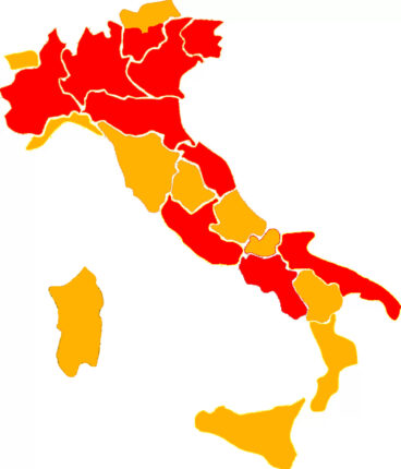 mappa colori regioni italiane 22 marzo